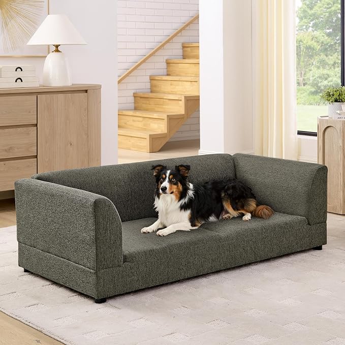 Oversized Dog Sofa Couch for Medium and Large Dogs with Backrest and Armrest, 56.5" Memory Foam Dog Sofa Bed, Modern Elevated Pet Couch Bed with Legs, Dark Grey
