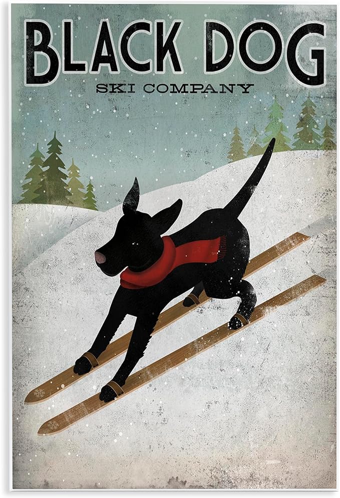 Black Dog Ski Company Skiing, 13 x 19 Inch Mounted Print on Wall Plaque | Stupell Industries · By Ryan Fowler · Ready to hang · Rustic winter charm for home or office · Made in USA