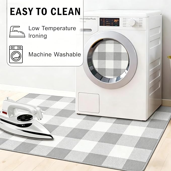 Buffalo Plaid Outdoor Rug 27.5" x 43" Gray and White Checkered Area Rug Washable Doormats Indoor Outdoor Rugs for Layered Front Door Mats, Porch, Entryway, Kitchen, Farmhouse