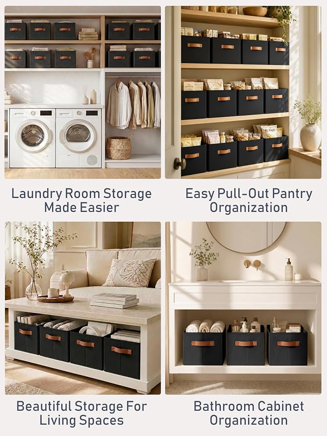 8 Pack Large Closet Storage Baskets Bins for Shelves, Collapsible Fabric Closet Organizers and Storage with Polyester Handles, Decorative Baskets for Organizing Clothes, Towels, Linen Closet 16x12x10"