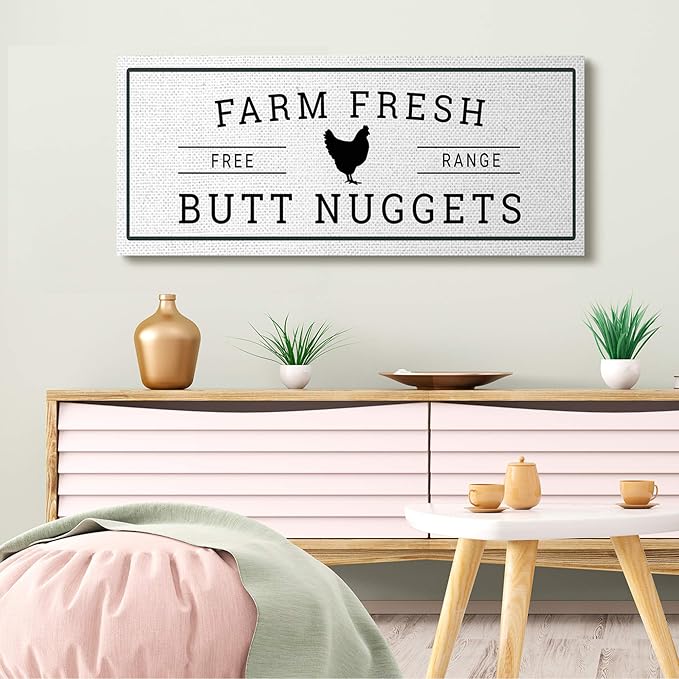 Farm Fresh Butt Nuggets Humor, 20 x 48 Inch Canvas Wall Art | Stupell Industries | 48 x 20 Inches, Easy to Hang and Sturdy, Made in USA, by Susan Ball