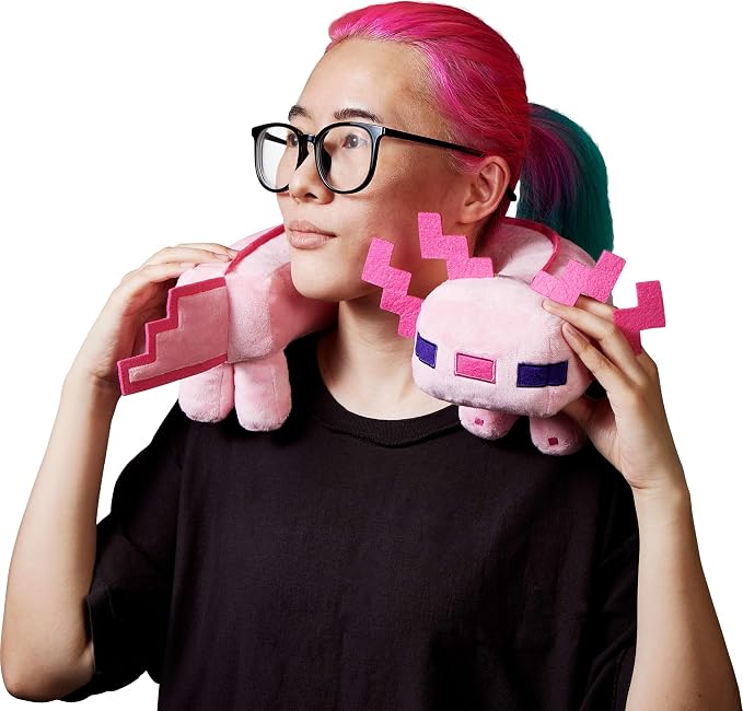 Mattel Minecraft Axolotl Neck Pillow, Plush Toy | Stuffed Toy with Sounds for Travel, Comfort & Play, For Kids & Collectors (Amazon Exclusive)