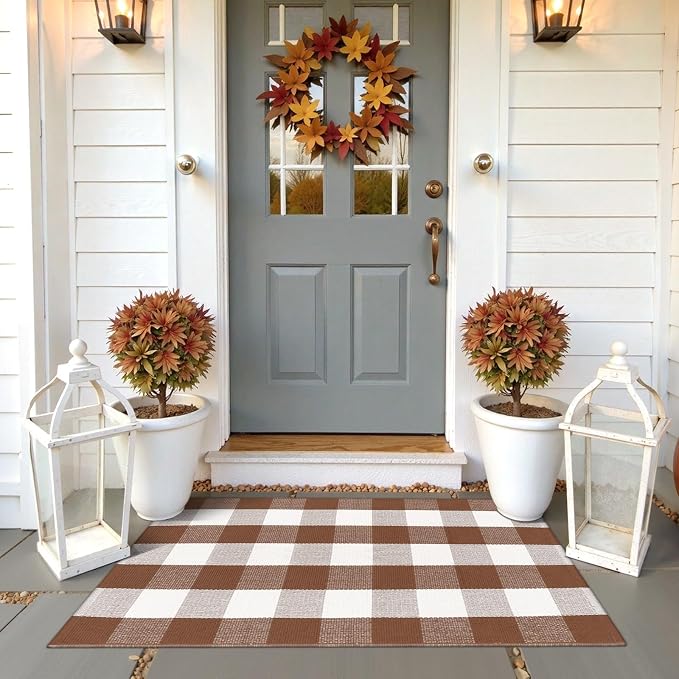 Buffalo Plaid Checkered Rug 27.5"x43" Fall Front Door Mat Outdoor Porch Rug | Washable Woven Front Porch Rug Outdoor Door Mat Welcome Mats Indoor Outdoor Autumn Layered Doormats for Entryway Entrance