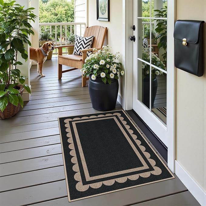 Easy Jute 2x3 Black Rectangle Area Rug,Washable Entryway Rug, Modern Door Carpet,Neutral Non-Slip Outdoor Indoor Farmhouse Rug for Living Room Kitchen Patio Bedroom
