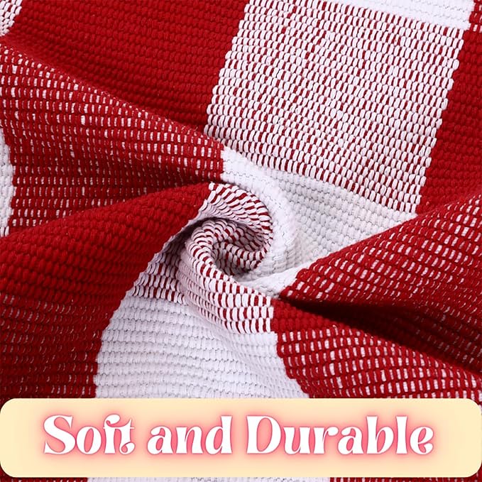 Ckorzen Red and White Plaid Rug, 8' x 10' Christmas Front Porch Outdoor Rug, Handwoven Cotton Washable Rug for Layered Door Mats, Holiday Entryway and Home Décor