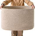 ICERZCZ Large Storage Basket for Organizing, Blanket Basket for Living Room, Large Toy Baskets for Storage, Woven Cotton Rope Baskets for Blankets, Clothes, Shoes, Brown, 25”x16”x16” (105L)