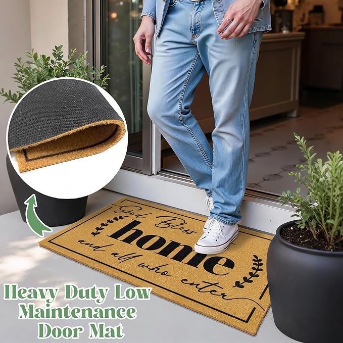 Coir Door Mat Welcome Mats for Front Door Outside Entrance Doormats with Heavy Duty Backing God Bless Matt for Religious Gifts Anti-Slip Christian Rug for Porch Home Outdoor Decoration 16.9"x29.9"