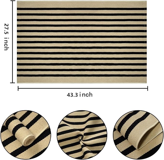 Black Khaki Striped Rug -2.3'x3.6' Front Door Mats Outdoor,Small Washable Throw Rug for Front Porch, Spring Welcome Mats Outdoor Indoor Doormat for Entryway Porch Entrance