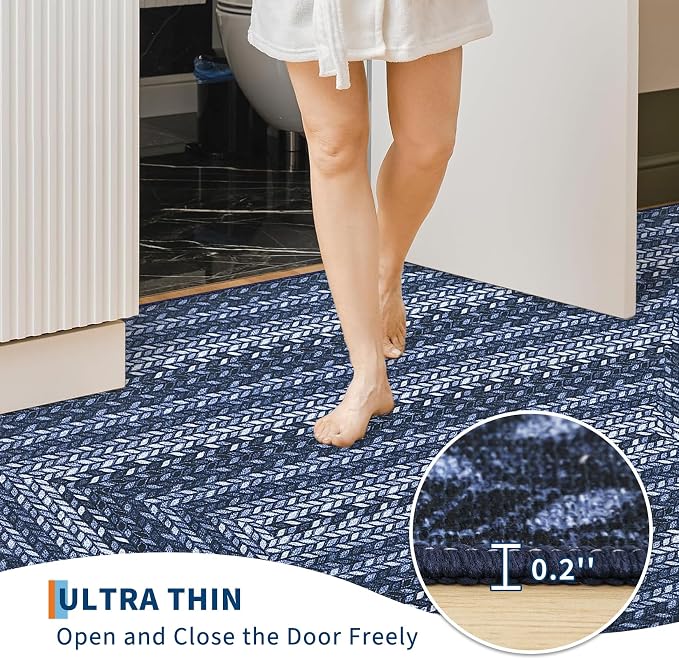 GarveeHome Indoor Easy Jute Runner Rug 2x6 Washable Kitchen Runner Rugs | Low Pile Non Slip Throw Runners Carpet Stain Resistant Long Hallway Mat Living Room Bedroom Bedside Area Rugs, Slates/Blue