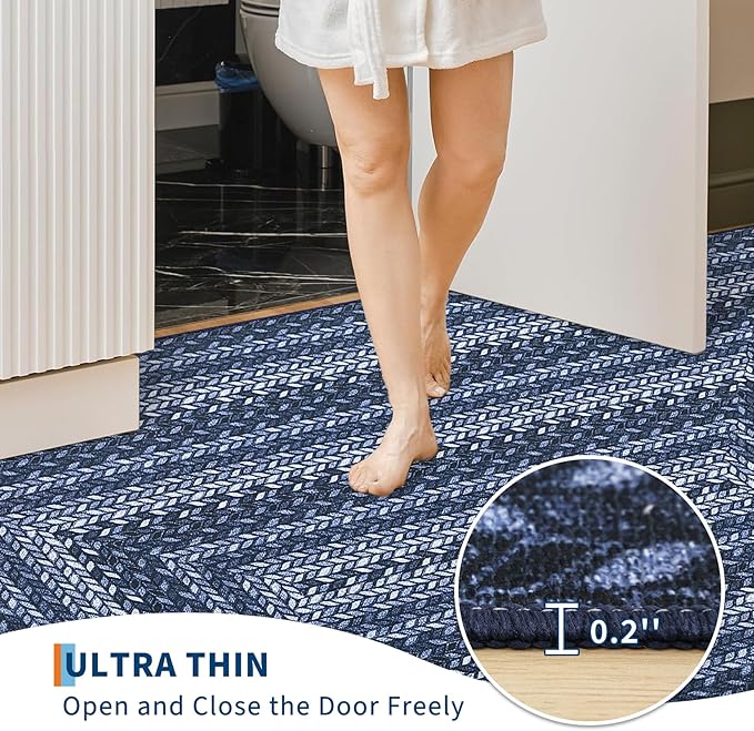 GarveeHome Easy Jute 3x5 Modern Braided Print Washable Rugs for Living Room | Indoor Non Slip Stain Resistant Small Area Rugs Living Room Bordered Throw Carpet Jute Rugs for Bedroom Kitchen, Blue