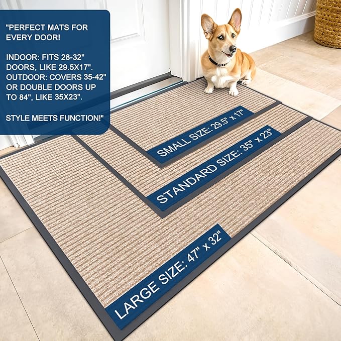 OLANLY Front Door Mat Indoor Outdoor Entrance, 2-Pack 59 x 34 Inch, Waterproof Heavy Duty Doormat, Fade Resistant, Low Profile, Easy Clean Patio Porch Welcome Floor Mats for Entry, Beige