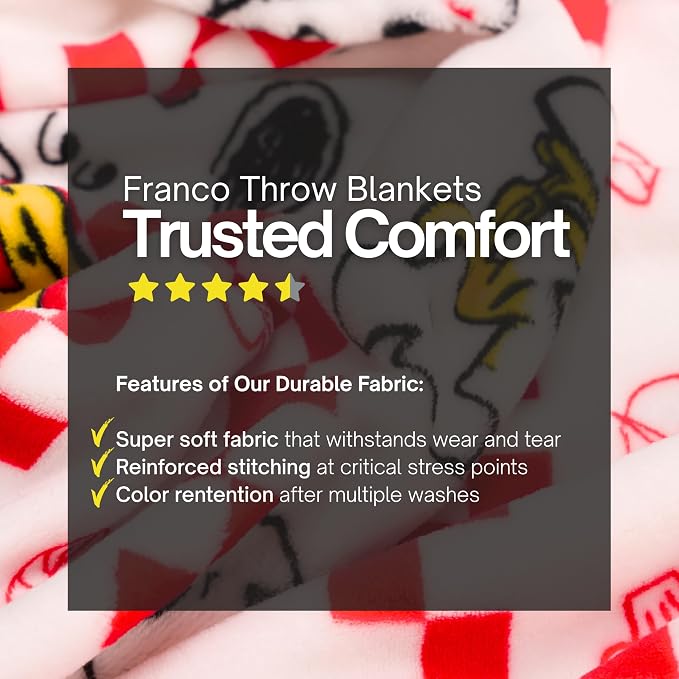 Peanuts® Snoopy Throw Blanket 70 in x 50 in – Soft Cozy Plush for Couch, Bed & Travel - Pizza, (Officially Licensed Product) by Franco