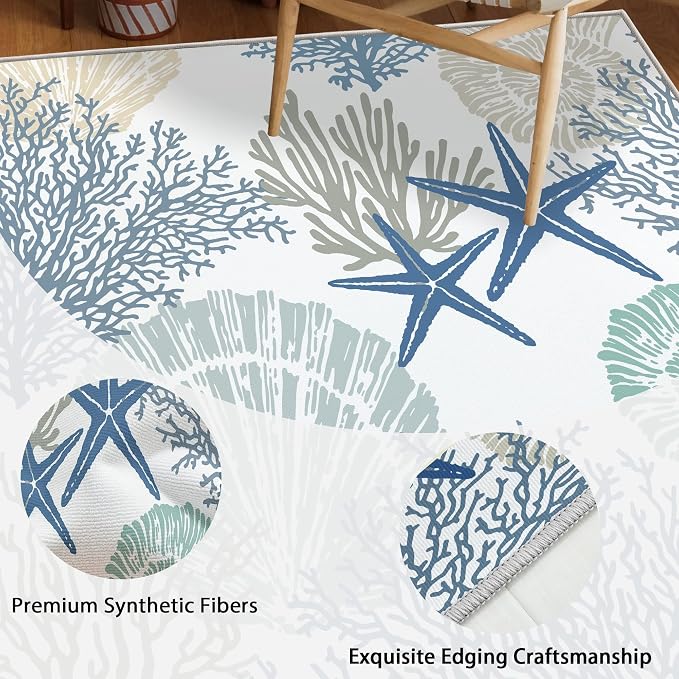 Tritard Coastal Runner Rug 2x6 Nautical Kitchen Hallway Rugs Beach Themed Non-Slip Indoor Floor Mat Machine Washable Rugs Carpet for Bathroom Living Room Bedroom Laundry Room Entryway, Blue