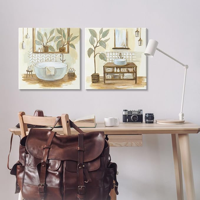 Stupell Industries Sage Green Bathroom Interiors Traditional Plants, Design by Silvia Vassileva Canvas Wall Art, 24x24, Beige