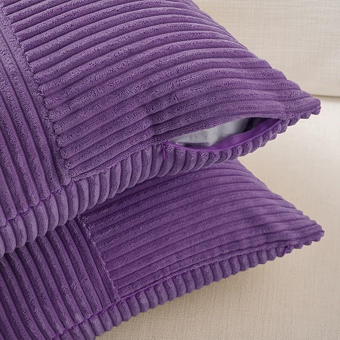 Fancy Homi 2 Packs Purple Big Decorative Throw Pillow Covers 24x24 Inch for Living Room Couch Bed, Farmhouse Boho Home Decor, Soft Corss Corduroy Patchwork Accent Square Cushion Case 60x60 cm