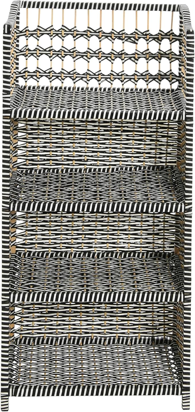 Household Essentials Woven Accent Shelf Black and White Paper Rattan
