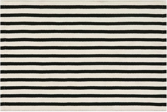 OJIA Front Door Mat 24"x35" Front Door Rug Outdoor Mat Porch Rug Doormat | Black Cream Striped Rug Machine Washable Entry Rug Cotton Woven Indoor Outdoor Small Area Rugs for Entrance/Entryway Decor