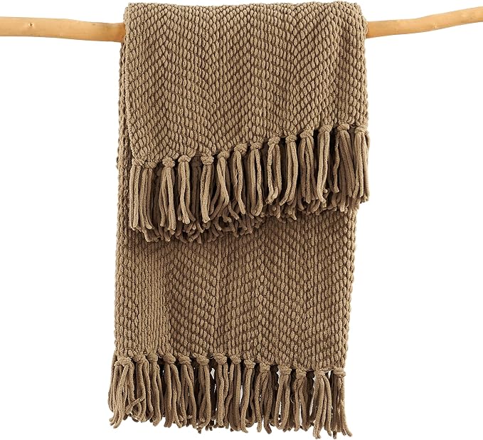 Home Soft Things Brown Throw Blanket Knitted Tweed Throw 50'' x 60'', Amphora, Super Soft Cozy Warm Comfortable Breathable Throw for Living Room Chair Couch Bed Sofa Bedroom Home Décor