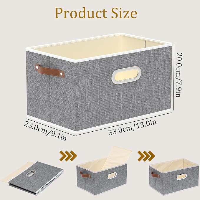 Yawinhe Fabric Storage Baskets,13.0x9.1x7.9in,Grey,6-Pack | Foldable Storage Bins for Shelves, Closet Bins for Organization, Collapsible Storage Baskets for Towels, Rectangle Basket