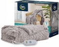 Serta Mila Shaggy Heated Throw Blanket - Soft Faux Fur Heated Blanket, Fast Heating, Auto Shut Off Timer, Low EMF, 5 Heat Setting, ETL Certified, Machine Washable Electric Blanket, Ash Grey 50"x60"