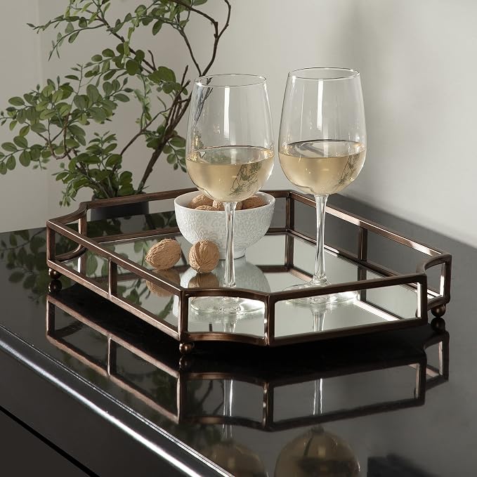 Kate and Laurel Ciel Modern Scalloped Tray; 19 x 13 x 3. Bronze; Decorative Mirrored Tray for Storage and Display