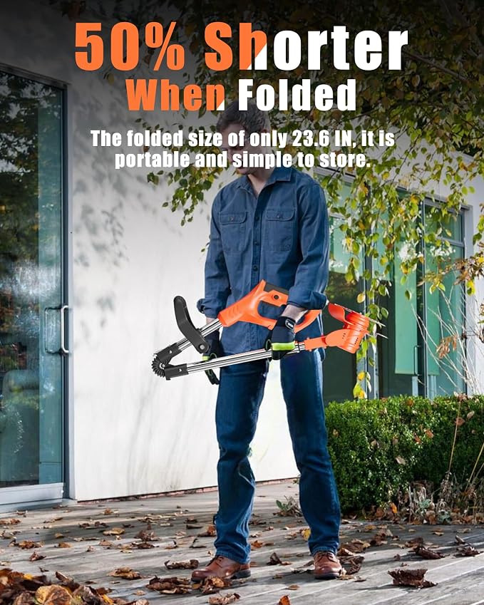 21V Cordless Weed Wacker, Lightweight 3-in-1 Grass Trimmer/Brush Cutter/Edger, Battery Powered Weed Eater with 2×2.0Ah Batteries, Foldable Electric Lawn Mower, 2 Types Blade & Wheels for Garden Yard