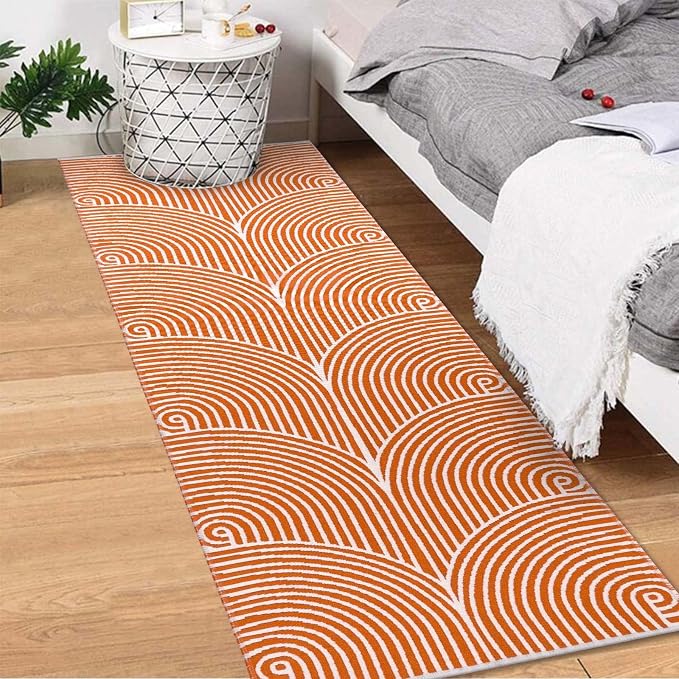 Tiffasea Washable Runner Rug 2'x6' Fall Orange Kitchen Rugs Hallway Runner | Cotton Woven Area Rug Modern Runner Rug Entryway Throw Rugs Indoor Outdoor Carpet for Bedroom/Bathroom/Living Room/Laundry