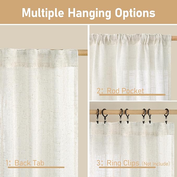 LAMIT Cream Linen Curtains for Living Room 84 inch Length 2 Panels, Light Filtering Semi Sheer Panels Back Tab and Rod Pocket Boho Drapes for Bedroom/Farmhouse, 38 x 84 Inch