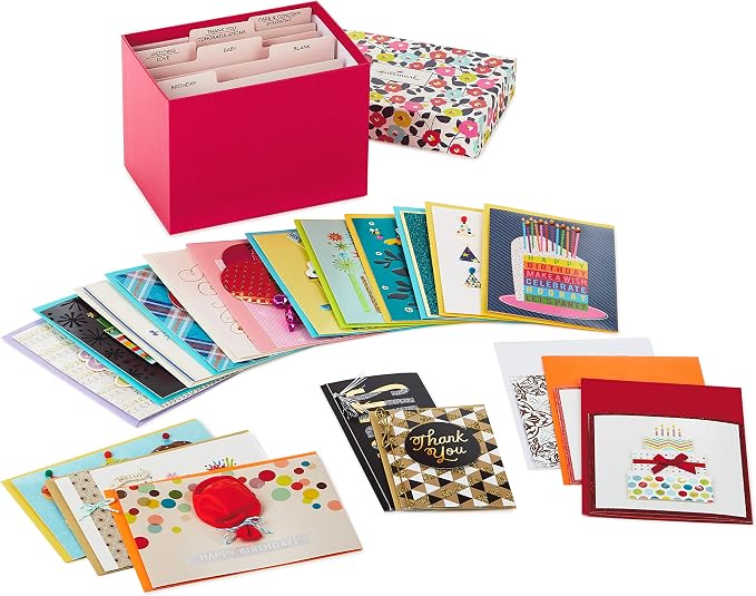 Hallmark Handmade All Occasion Boxed Greeting Card Assortment, Pink Floral (Pack of 20) & Handmade Birthday Cards Assortment, Happy Cake Day (12 Cards with Envelopes)