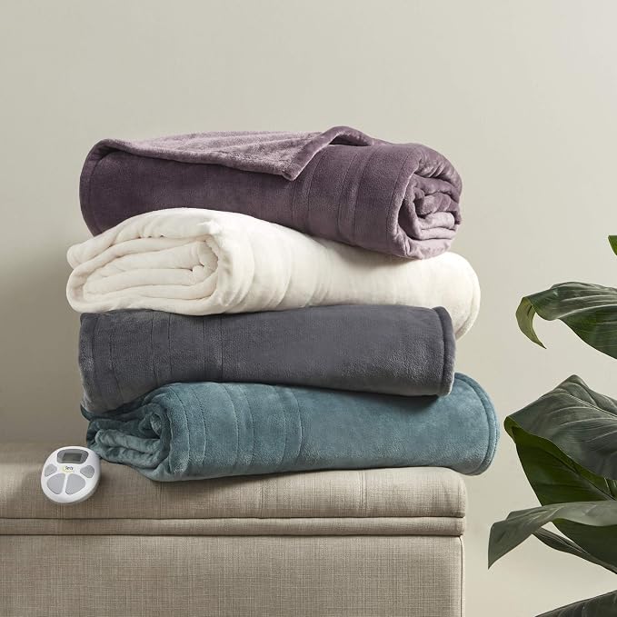 Serta Heated Electric Throw - Reversible Fleece Heating Blanket, Char-Grey | Dual-Layer Heated Throw Blanket With 5 Heat Settings & Auto Shut Off, Machine Washable, ETL Certified