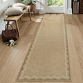 LIVEBOX Scalloped Washable 2x8 Kitchen Runner Rug, Easy Jute Geometric Tan Rug for Hallway Runner Entryway, Indoor Outdoor Non Slip Rugs Farmhouse Modern Carpet Door Mat for Porch Laundry Room