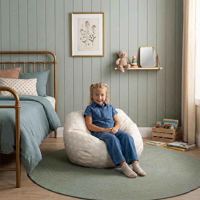 Big Joe Classic Bean Bag Chair for Kids Bedroom and Reading Nook, Easy-Clean Mini Clouds Oat, Durable Nylon Polyester Blend, 2 feet Refillable