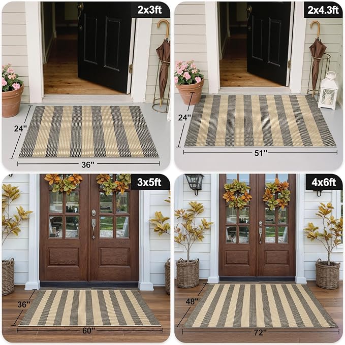 OJIA Front Door Rug 24"x51" Outdoor Doormat Washable Door Mats Porch Rug | Front Door Mat Outside Entrance Tan Woven Striped Outdoor Mat Entryway Rugs Indoor Small Area Rug for Kitchen Entry Bathroom