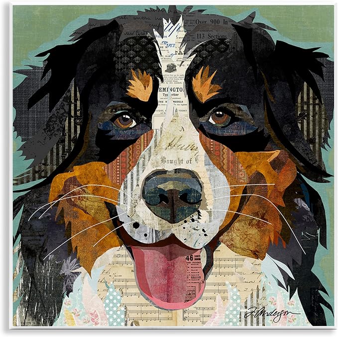 Bernese Mountain Dog Collage, 12 x 12 Inch Mounted Print on Wall Plaque | Stupell Industries · By Traci Anderson · Ready to hang · Great for pet lovers · Made in USA