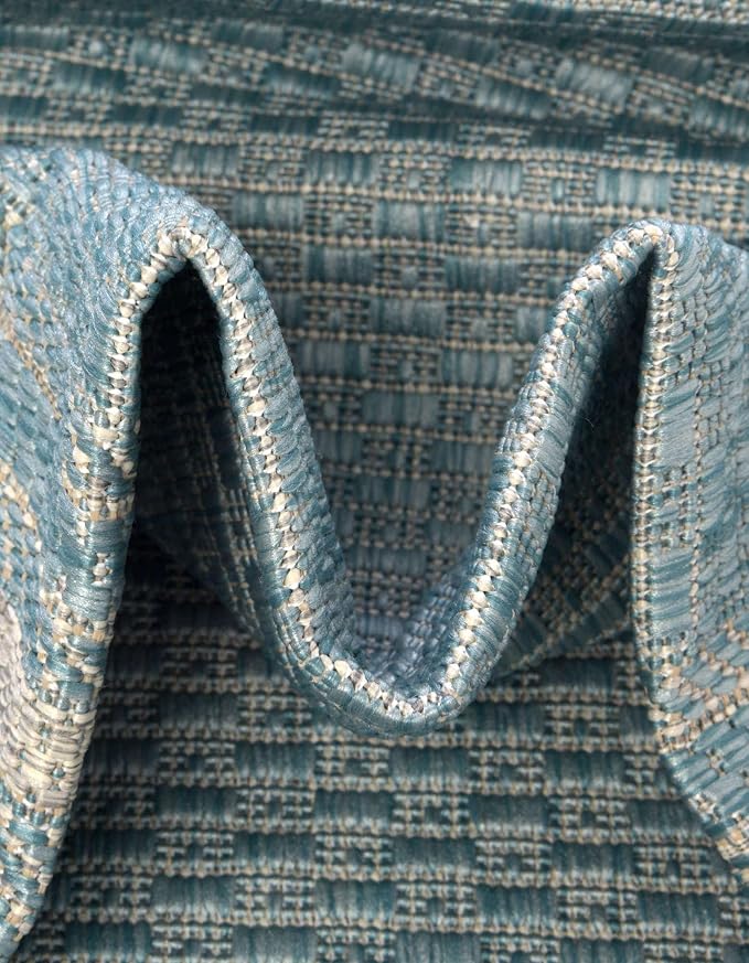 Unique Loom Outdoor Border Collection Area Rug - Soft Border (13' Square, Aquamarine/ Ivory)