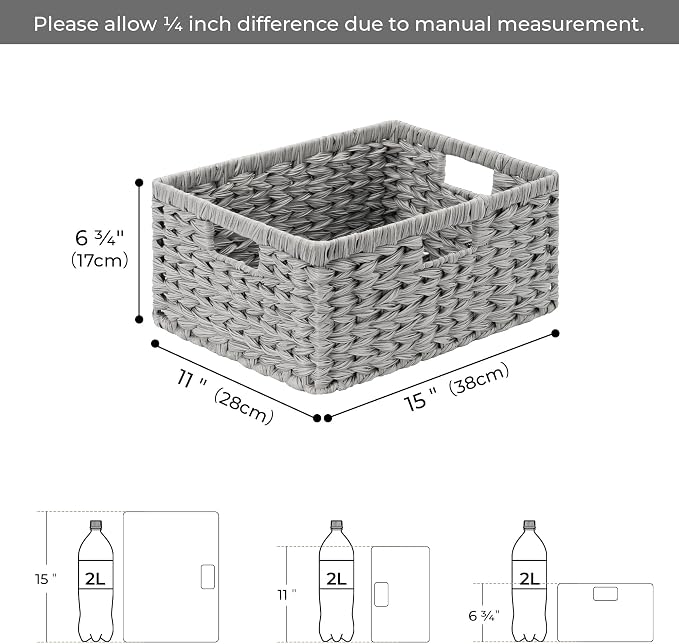 GRANNY SAYS Wicker Storage Basket for Shelves, Waterproof Wicker Basket for Organizing, Woven Basket for Shelves, Decorative Basket for Living Room, Grey
