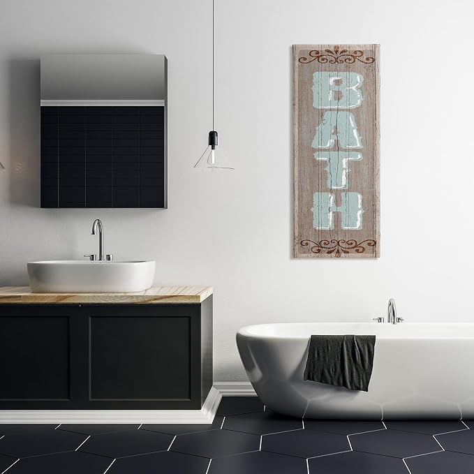 Stupell Industries 'Rustic Charm Bath Sign', Canvas Art, 20 x 48 Inches, Easy to Hang and Sturdy, Made in USA, by Art Licensing Studio