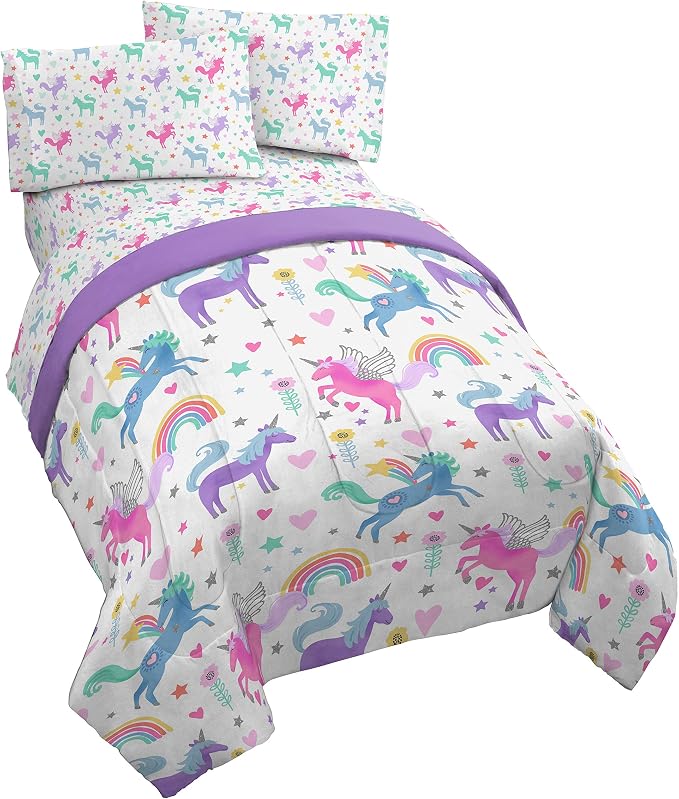 Trend Collector Twin Comforter Set 4 Piece Kids Unicorn Bedding, White | Bed in a Bag, Comforter Sheets Pillowcase, Official Product, Soft Microfiber, Machine Washable, Easy Care, Girls Gift