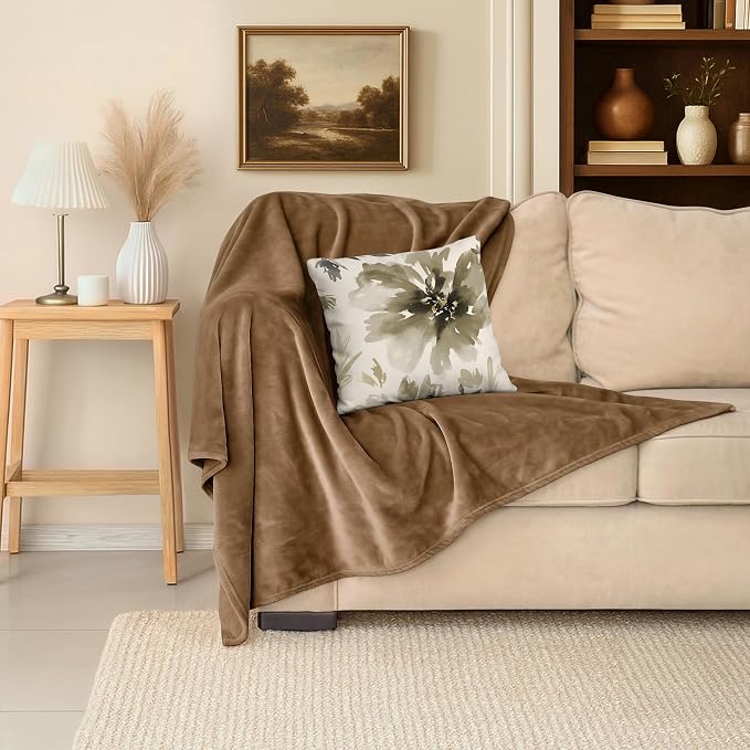 Americanflat 60x80 Fleece Throw Blanket - Soft and Breathable Throw Blanket for Couch, Bed, Chair - Roomy Fleece Blankets Perfect for Home, Bedroom, or Outdoor Use - Brown