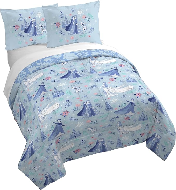 Jay Franco Kids Duvet Cover Set with Sham & Pillowcase – Ultra-Soft Bedding for Room Decor, Cover ONLY Comforter NOT Included, Blue - Frozen, 3 Piece Full