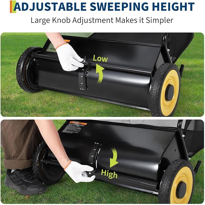 26-Inch Push Lawn Sweeper, Extra-Wide 4-Brush Yard Sweeper with 7 Cu.ft. Mesh Collection Bag, Heavy-Duty Steel Frame, Height-Adjustable Leaf & Grass Sweeper for Lawn, Yard, Sidewalk & Driveway
