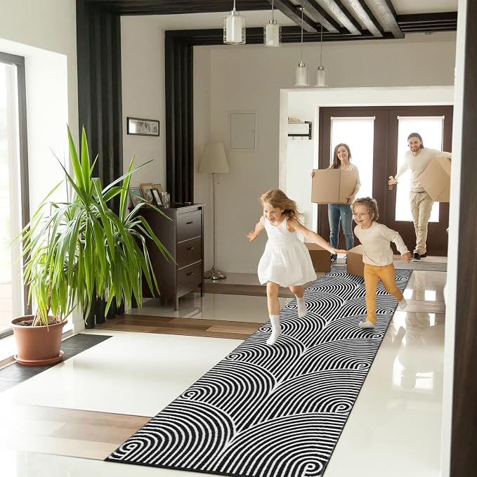 Tiffasea Long Hallway Runner Rug 2.6'x10' Black Kitchen Rug Washable Rugs | Modern Reversible Kitchen Runner Cotton Hand-Woven Indoor Entryway Rug Carpet Runners for Bathroom Bedroom Laundry Room