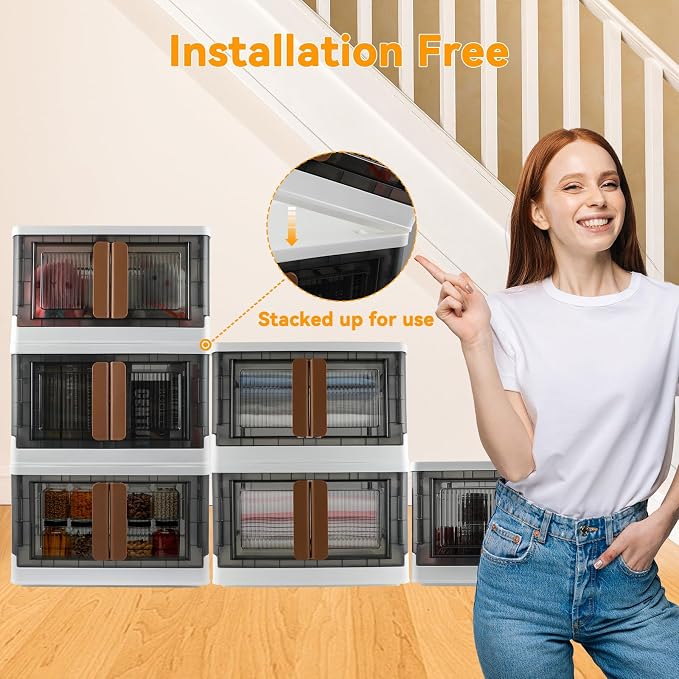 Storage Box, Cabinet with Lids, 8.4 Gallon (32L) Capacity, With Double Door and Lock, Foldable, Plastic, Underbed or Countertop Use, Home Organizer