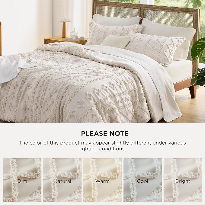 Bedsure Tufted Boho Comforter Set Twin Size - Ivory Boho Bed Set, GentleSoft™ 2 Pieces Farmhouse-Style Embroidery Bedding, Gifts for Woman, Soft Jacquard Twin Comforter for All Seasons