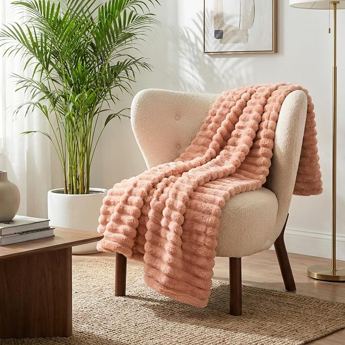 Americanflat 50x60 Faux Fur Throw Blanket - Soft and Breathable Throw Blanket for Couch, Bed, Chair - Pink Faux Fur Blankets Perfect for Home, Bedroom, or Outdoor Use