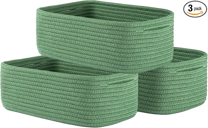 KALLAX Small Woven Storage Basket for Organizing, 12 x 8 x 4.5 inch, 3 Pack | Shelf baskets for closet organization, toy storage and home decor, Perfect as empty gift baskets for holidays, Green