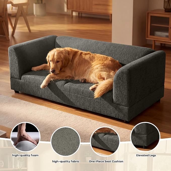 Oversized Dog Sofa Couch for Medium and Large Dogs with Backrest and Armrest, 56.5" Memory Foam Dog Sofa Bed, Modern Elevated Pet Couch Bed with Legs, Dark Grey