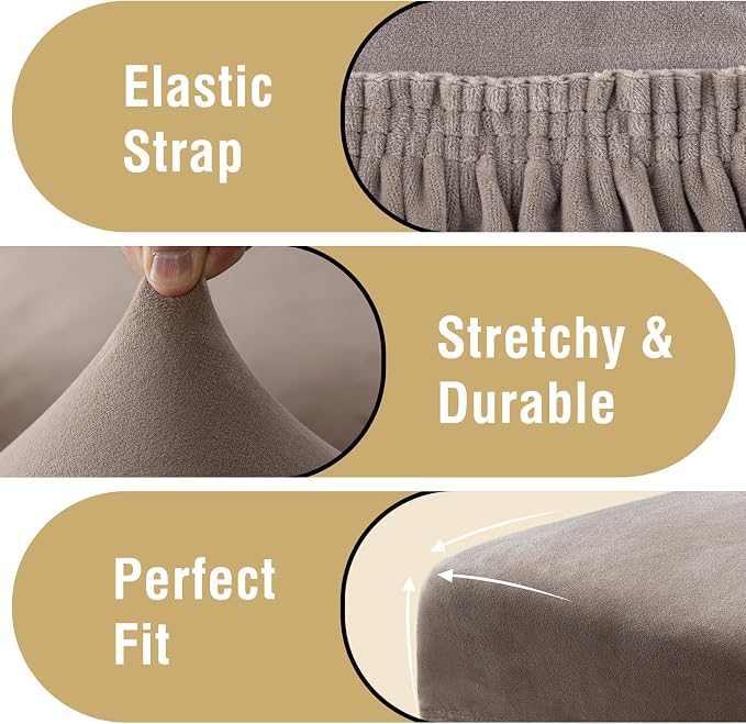 H.VERSAILTEX Dining Chair Covers Stretch for Dining Room Set of 4 Parson Chair Slipcovers Protectors, Soft Thick Solid Velvet Fabric Washable, Taupe
