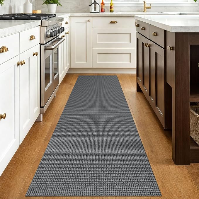 IOHOUZE Washable Runner Rug 2.6x8 Non Slip Rubber Backed Wide Hallway Runner Entryway Runner Indoor, Kitchen Rugs Woven Cotton Floor Carpet for Hall Entrance Bedroom, Dark Grey