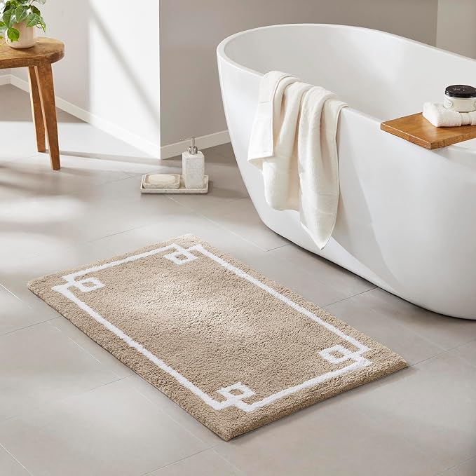 Madison Park Evan 100% Cotton Bath Rug Plush Absorbent, 24" x 40", Taupe | Non-slip Backing, OEKO TEX, Luxurious Tufted Plush Bath Mat for Bathroom, Quick Dry, Spa Design Decorative for Shower Room